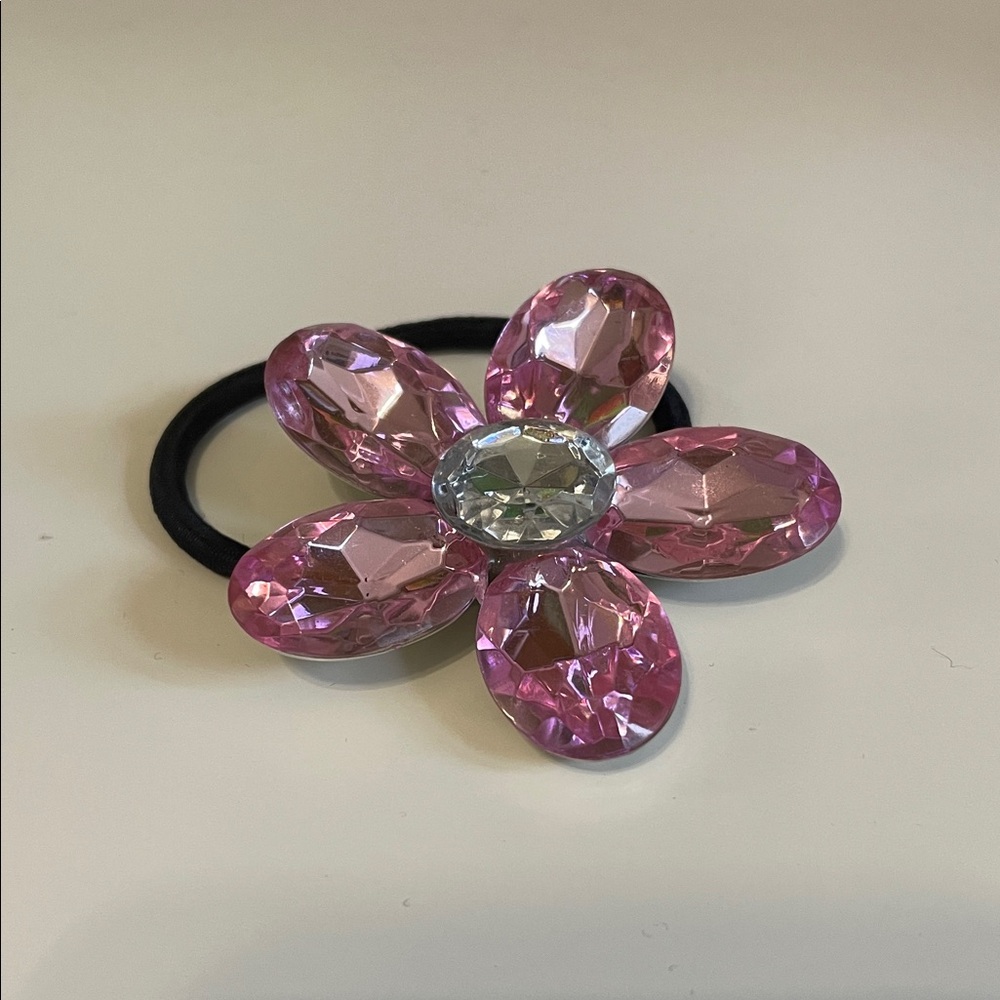 Pink Gem Flower Hair Tie